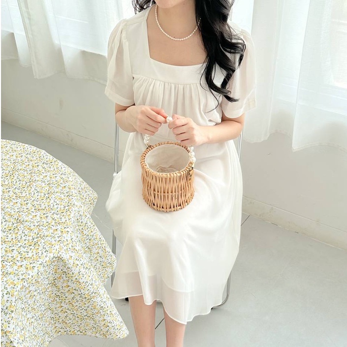 Jual Areum Dress / Korean Midi Dress / Korean Puffy Sleeves Shopee Indonesia