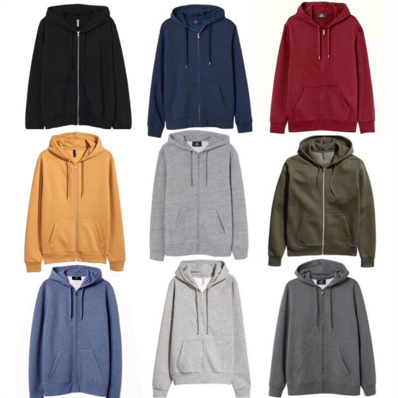 HNM FULL TAG NEW ZIPPER JACKET JAKET POLOS BASIC HOODIE BLACK MAROON GREY MARL RED NAVY YELLOW BROWN