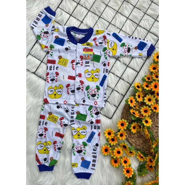setelan baju anak laki-laki lengan panjang kancing depan 3-18 bulan motif jungle