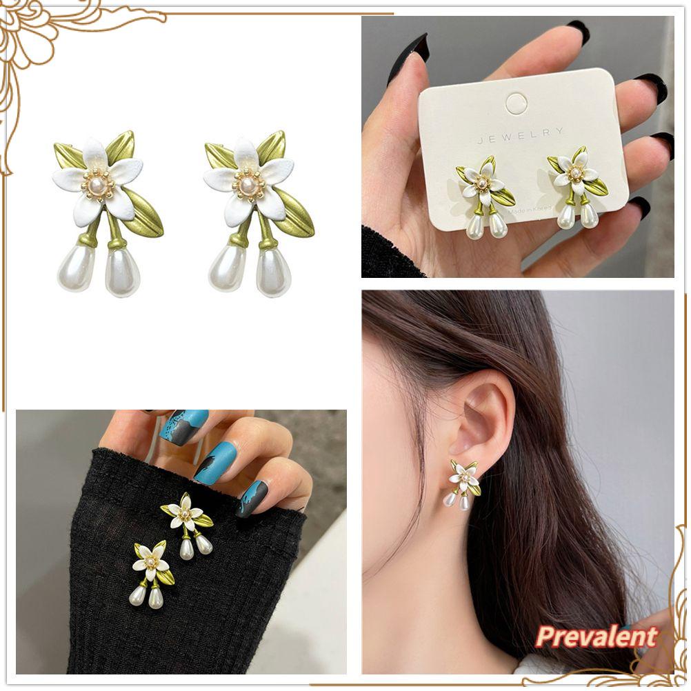 Preva Anting Mutiara Gadis Anting Elegan Dikontrak Geometris Bunga Camelia