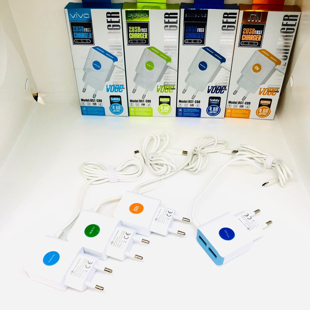 PROMO Travel Charger 2 USB Fast Charger Output 4.6A all brand Vooc BST-C08 BY.SULTAN