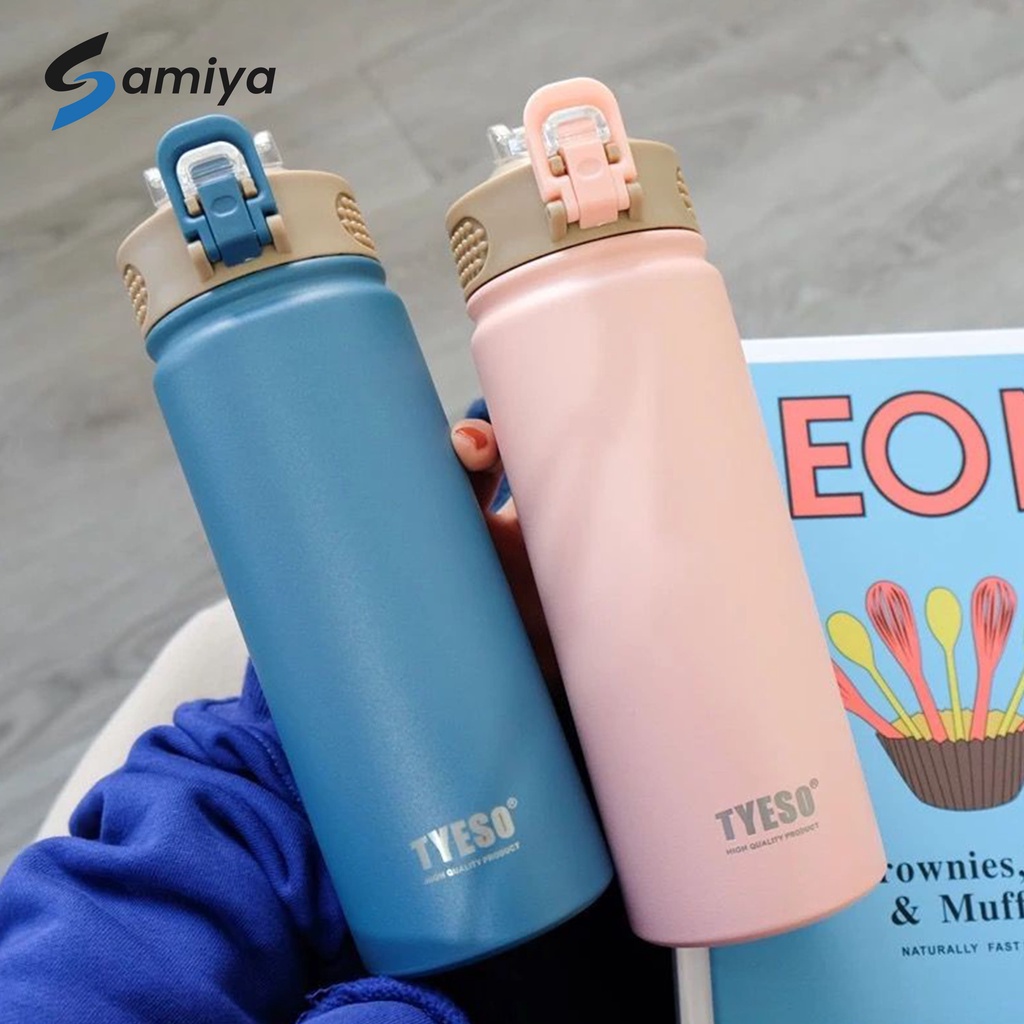 tyeso tumbler bottle with straw (bisa custom logo / nama) / botol minum sedotan portable thermal insulation high quality 100% original produk water bottle premium stainless grade 304