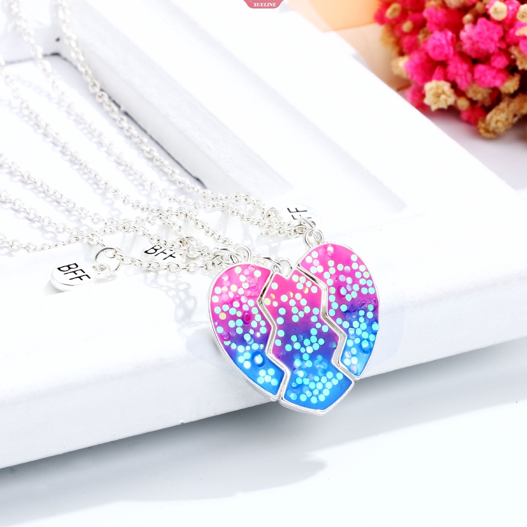 Fashion 3pak Bff Hati Liontin Kalung Rainbow Enamel Patah Hati Liontin Pada Rantai Kalung Untuk Wanita Gadis Perhiasan Hadiah [ZXL]