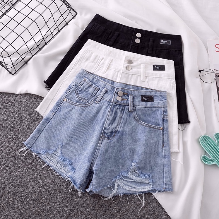 celana pendek ripped jeans wanita high waist jeans korean style dewasa short jeans sobek hotpants 2023 kekinian