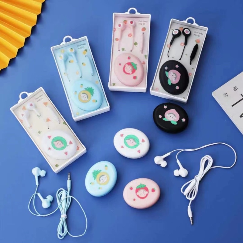 [ YXQ-01] Set Headset Earphone karakter SERI YXQ-01 MOTIF FRUIT BABY CUTE IMUT / + Wadah Earphone Motif IN EAR