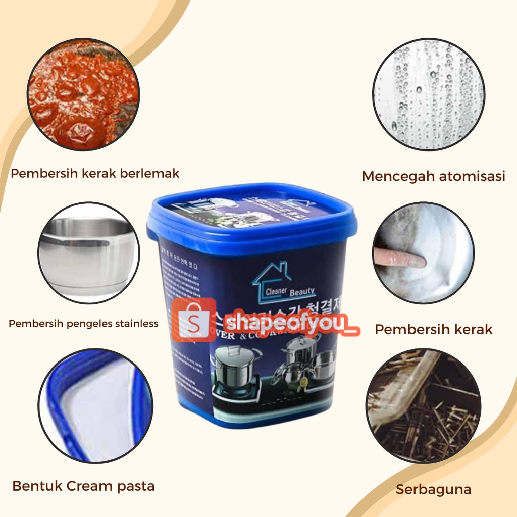 Korean Cleaner Beauty Krim Cream Pembersih Cookware Kerak Kotoran Stainless Steel Panci Teflon Noda Gosong Hangus Kran Wastafel