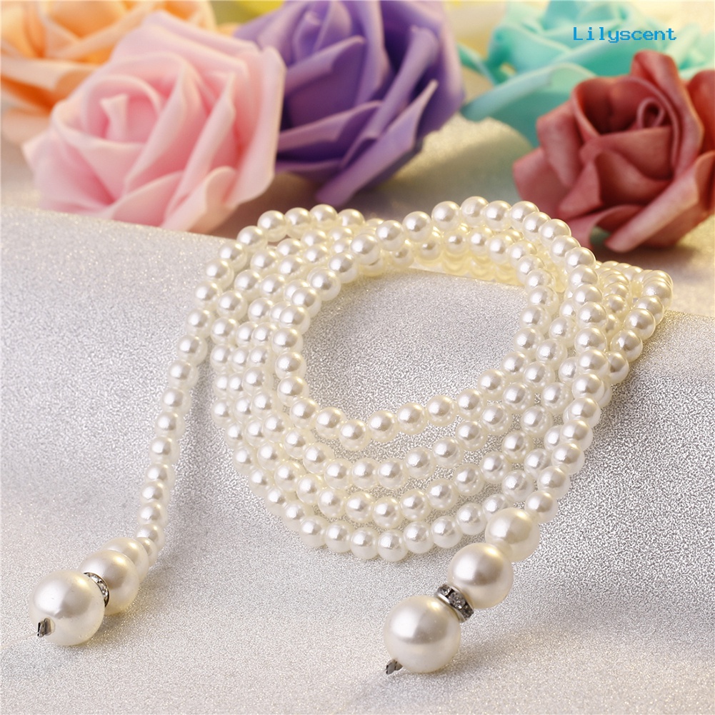 [LS]2Pcs /Set Panjang Mutiara Imitasi Double Layers Knotted Rantai Wanita Kalung