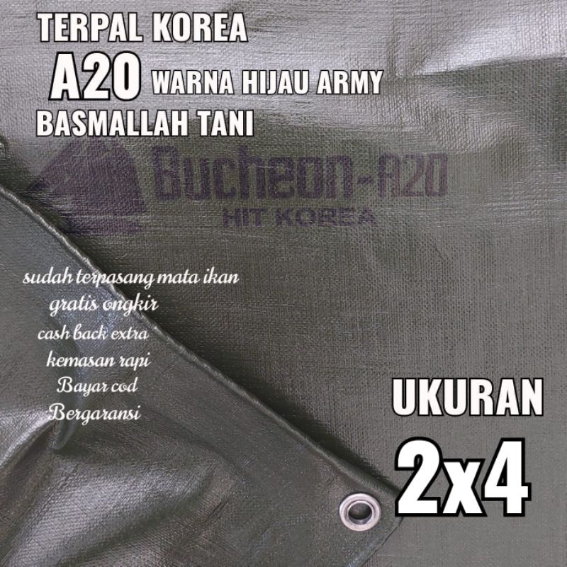 Terpal KOREA A20 Warna Hijau Army ukuran 2x4 meter merk TRECK