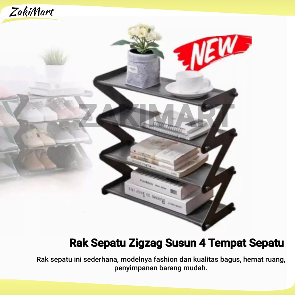 Rak Sepatu Zigzag Susun 4 Tempat Sepatu Susun 4 Minimalis Portable