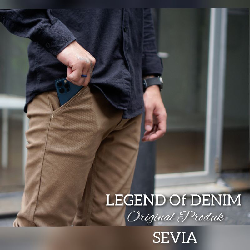 Legend Of Denim Celana Chino Panjang Stretch Zaitun pria celana chino warna Olive LOD seri CNS009