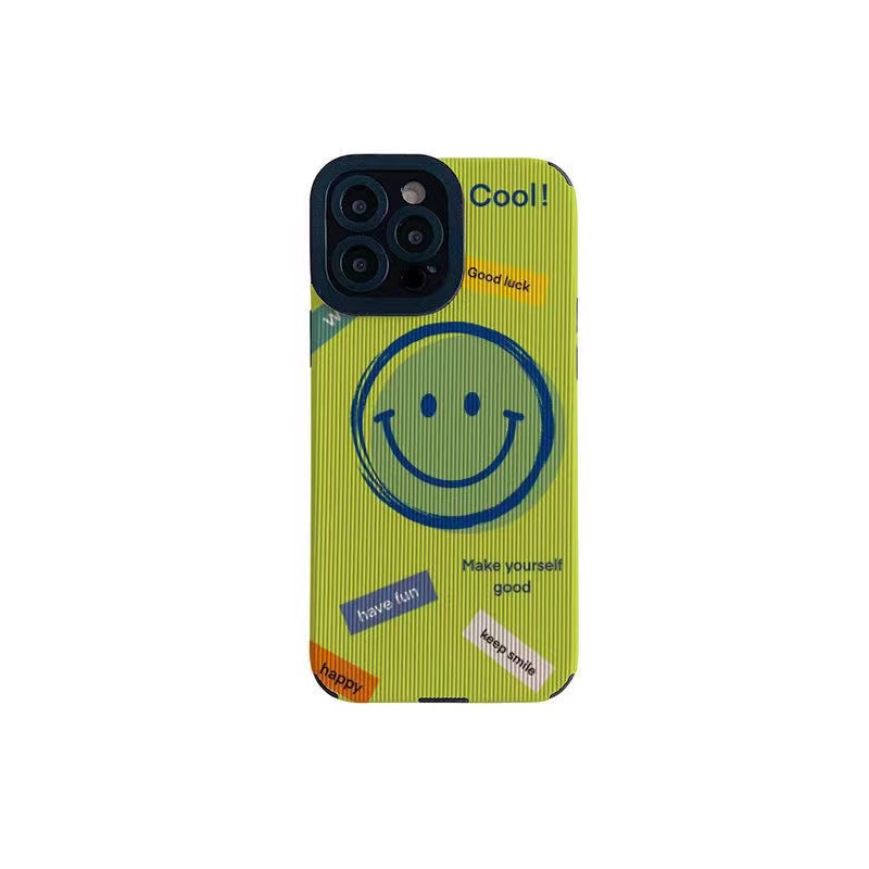 Ins Simple Hijau Smiley Face Cocok Untuk Iphone14 14pro 14Plus 14prm iPhone 13 13pro 13prm iPhone 11 7Plus 8Plus Xr XS 12 Pro Max Empat Sudut Casing Ponsel Tahan Guncangan