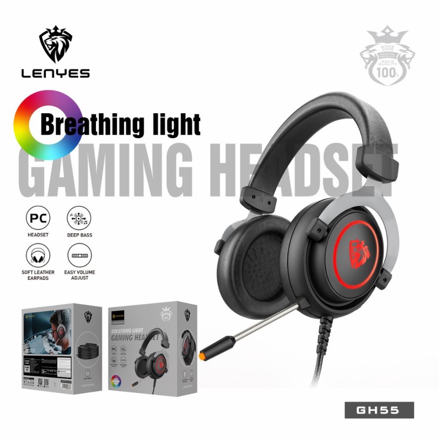 Headset gaming lenyes GH55 breathing light deep bass headphone GH-55