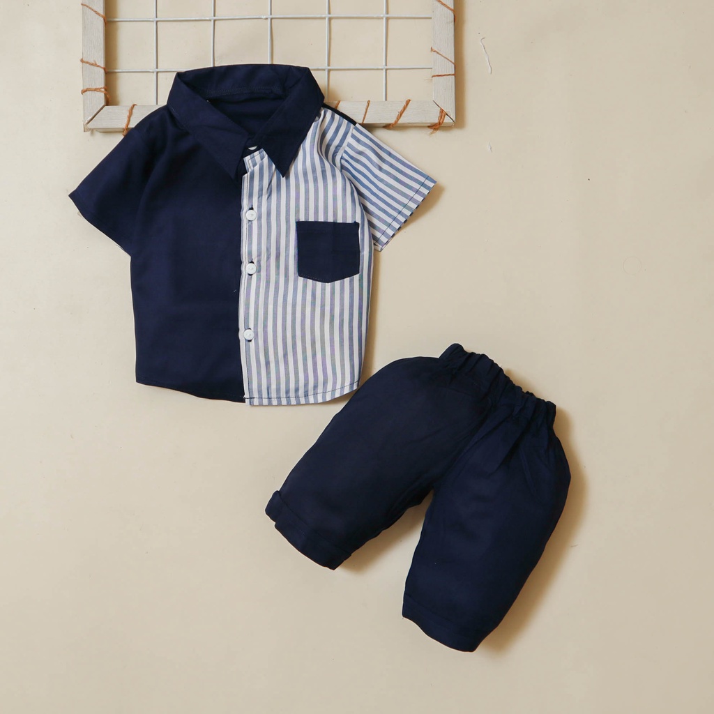 Setelan Baju Celana Anak Bayi Laki-laki / Bayi Cowok Usia 1 Tahun - 5 Tahun Motif KEMEJA KOMBINASI KANTONG SALUR
