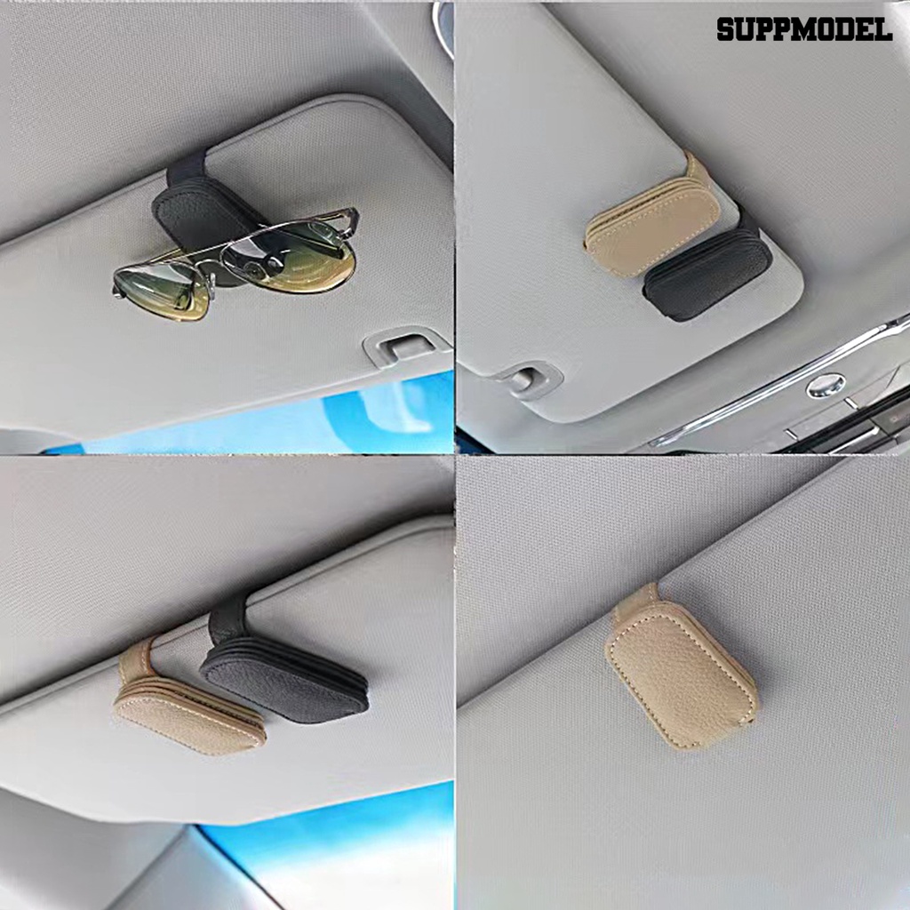 [Auto] Sunglass Holder Klip Multifungsi Desain ic Kulit Imitasi Pelindung Matahari Mobil Dipasang Klip Gantungan Kacamata Untuk Mobil