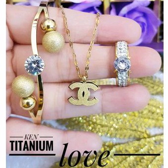 Titanium Set Perhiasan Wanita Gold Cantik Mewah Awet Anti Karat Selamanya 1215c