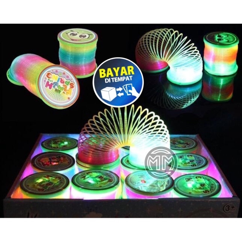 Mainan Spring Slinky Magic Warna Pelangi Ada Lampu