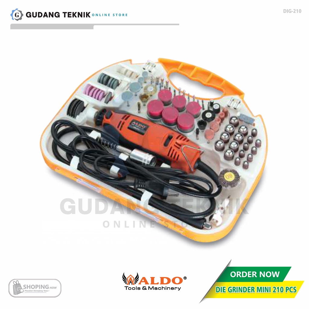 Mini Die Grinder 1 SET 210pcs ALDO DIG-210 / Gerinda Mini Multifungsi 135W ALDO DIG 210 - Bor tuner SET 210pcs ALDO DIG210