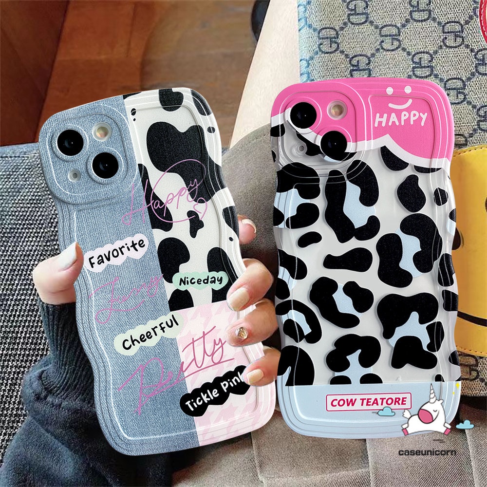 Casing Pasangan Kompatibel Untuk iPhone 11 Pro Max6 6s 8 7 Plus XR 14 13 12 Pro Max 14Plus X XS Max SE 2020motif Denim Splicing Motif Leopard Sapi Lembut Bergelombang Edge Case