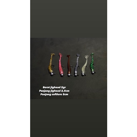Umpan casting gabus kerapu kakap dasaran softlure padle tail with jig head 5pcs