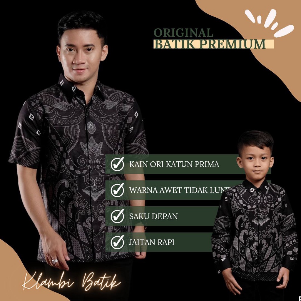 Kemeja Batik Pria Lengan Panjang Dan Pendek Couple Batik Ayah Anak Cowok Usia 3-13 Tahun