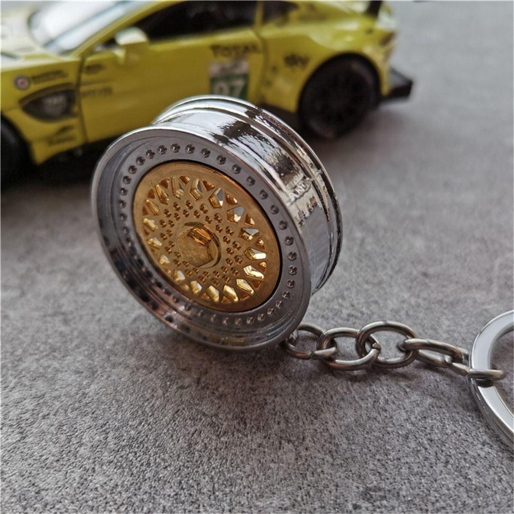 Agustinina Gantungan Kunci Roda Mobil Kreatif Auto Part Miniatur 3D Keychain Pelek Logam Ban Roda Rim Keyring