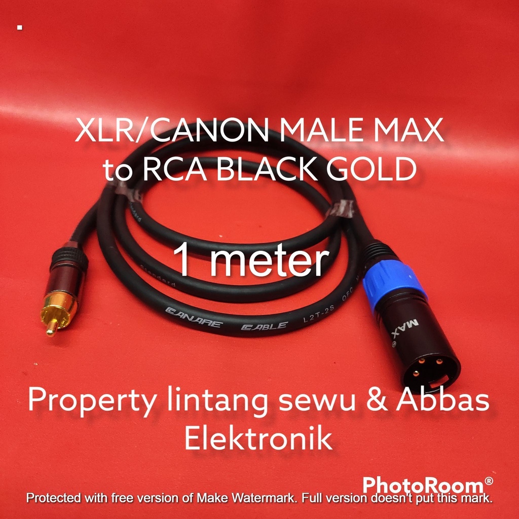 KABEL JEK RCA BLACK GOLD TO XLR CANON MALE MAX 1 METER