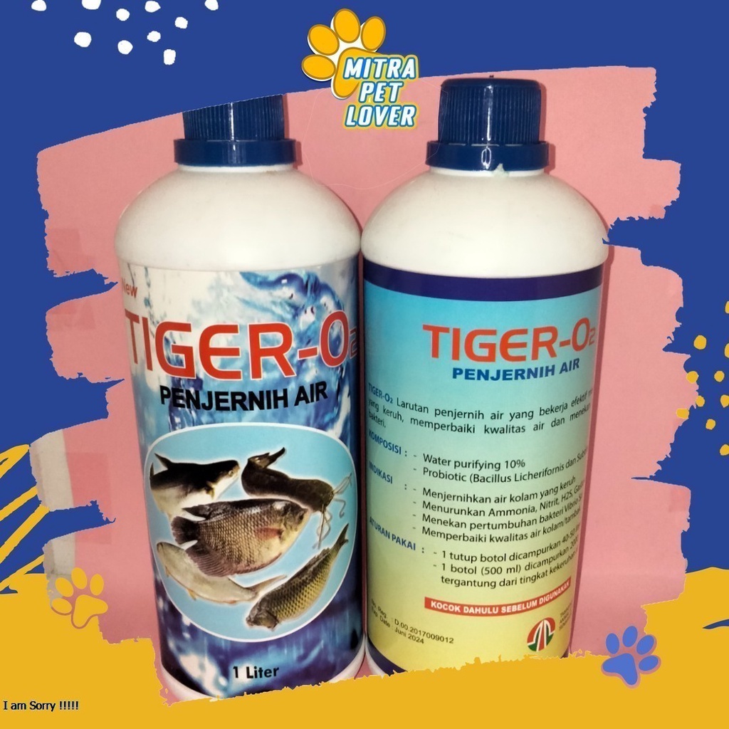 CAIRAN PENJERNIH AIR KOLAM - TIGER O2 1000 ML - PERBAIKI KWALITAS AIR IKAN LELE TAMBAK KOI GURAME TURUNKAN AMONIA EXPIRED PANJANG - MURAH GARANSI KUALITAS ASLI ORIGINAL - PET ANIMAL TAMASINDO OBAT &amp; VITAMIN TERNAK HEWAN BINATANG PELIHARAAN MITRAPETLOVER