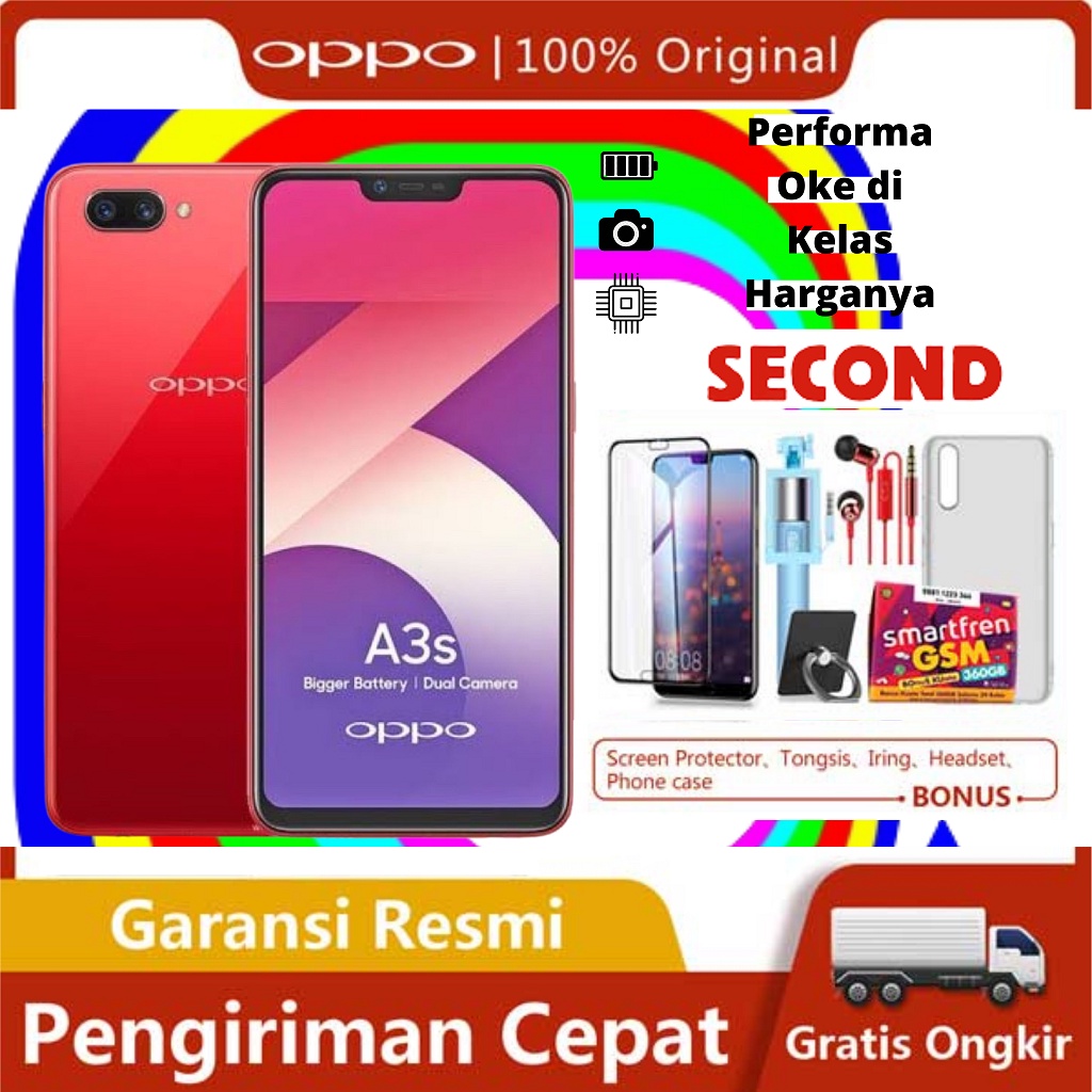 Handphone Handphon Hp Second Oppo A3s Ram 2+16 Gb Terbaru 2022 Original Garansi Resmi