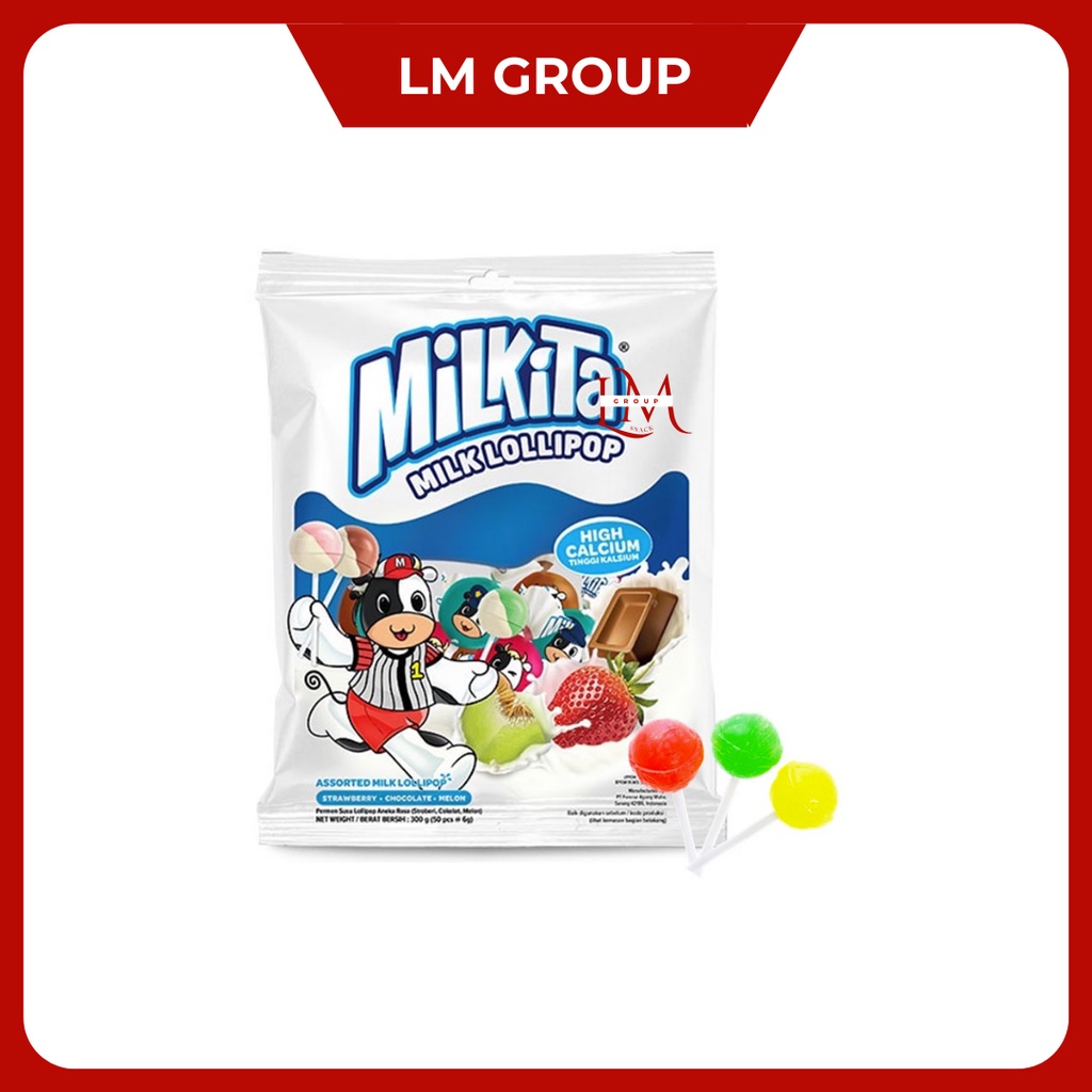 Milkita Assorted Milk Lollipop Hanger/Refill Isi 50 pcs Rasa Coklat,Melon,Strawberry