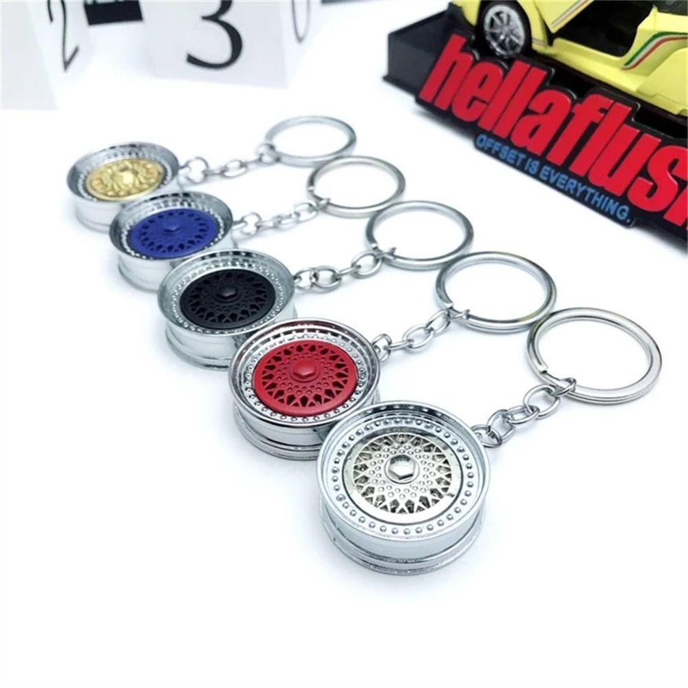 Agustinina Gantungan Kunci Roda Mobil Kreatif Auto Part Miniatur 3D Keychain Pelek Logam Ban Roda Rim Keyring