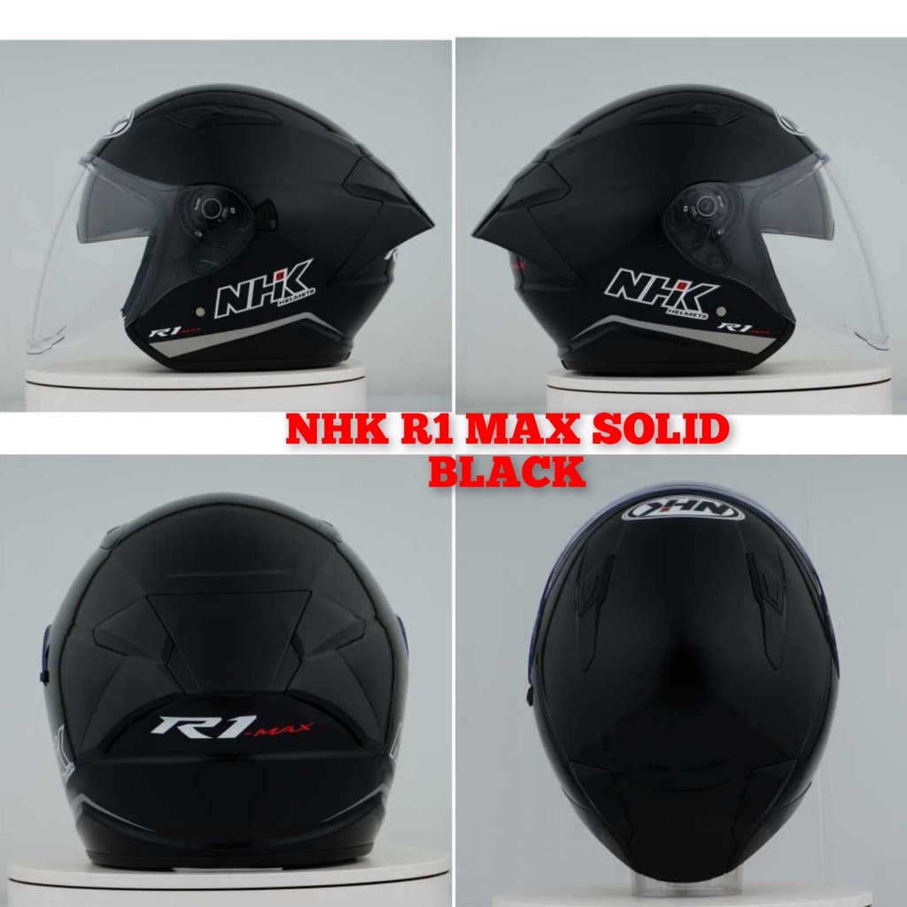 Jual Helm NHK R1 Max Solid Black Glossy Hitam kilat Double Visor Half