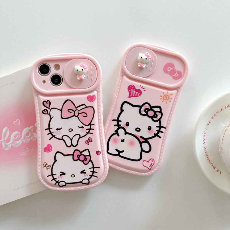 Hello Kitty Doll Push The Window Cover Soft Case iP iPhone 11 12 13 14 Pro Max Pink Casing Apple