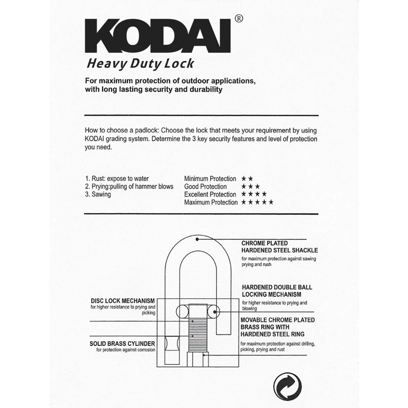 Gembok pintu pagar Kodai leher pendek 50mm 60mm