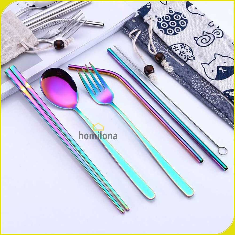 Tofok Cutlery Set Perlengkapan Makan Sendok Garpu Kitty Cloth Bag - T5
