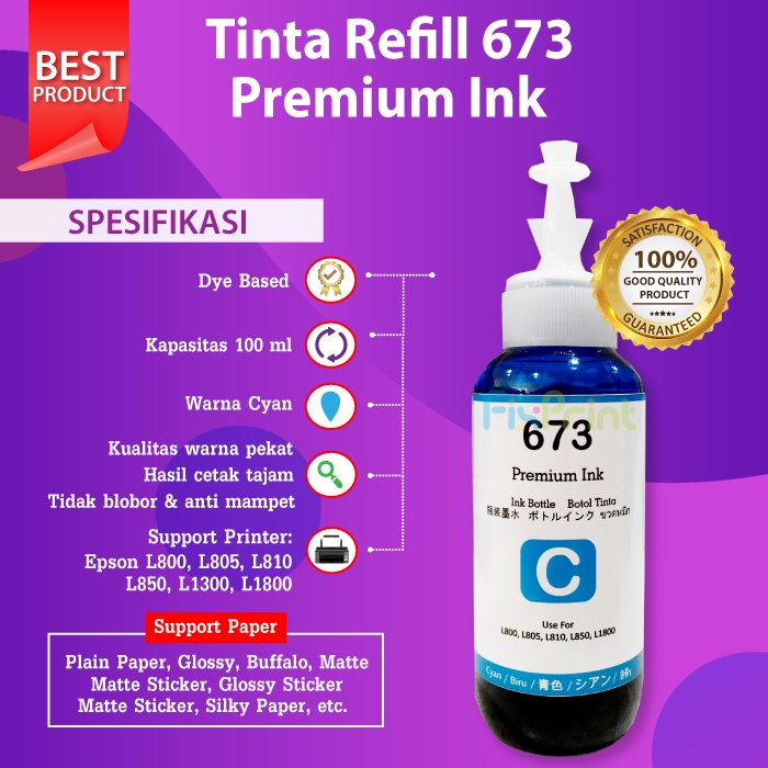 Tinta Ink 673 T673 Premium Tinta Refill Printer L800 L805 L850 L1800