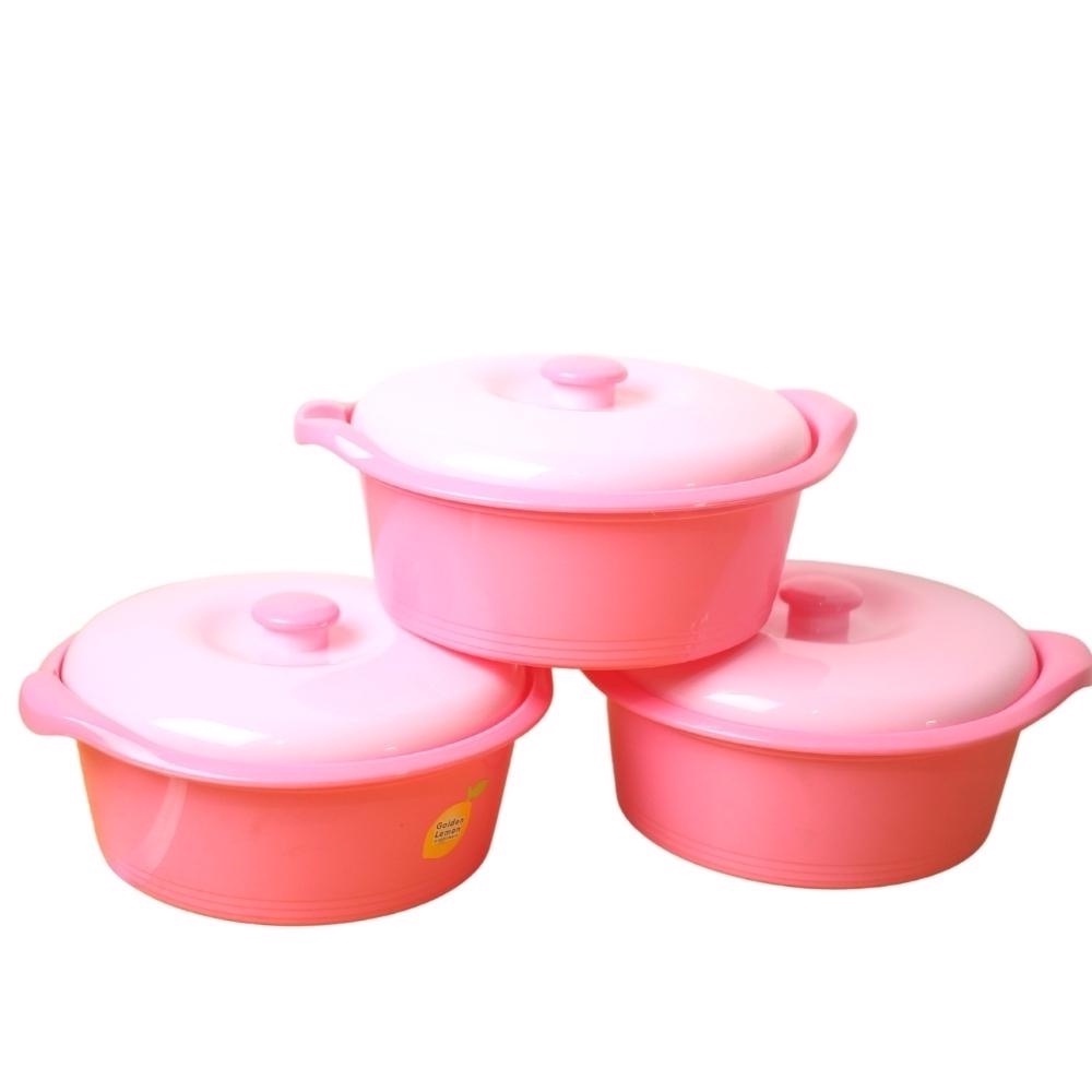 Mangkok Golden Lemon Wadah Saji / Tempat Makanan / Basi Tutup Bulat Pink