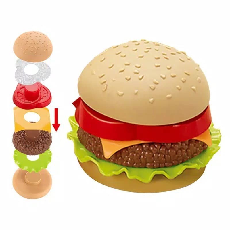 Mainan anak bongkar pasang stacking Hot dog Hamburger