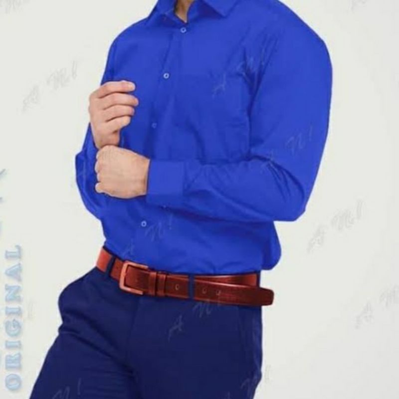 Kemeja Alisan Lengan Panjang Biru Tua