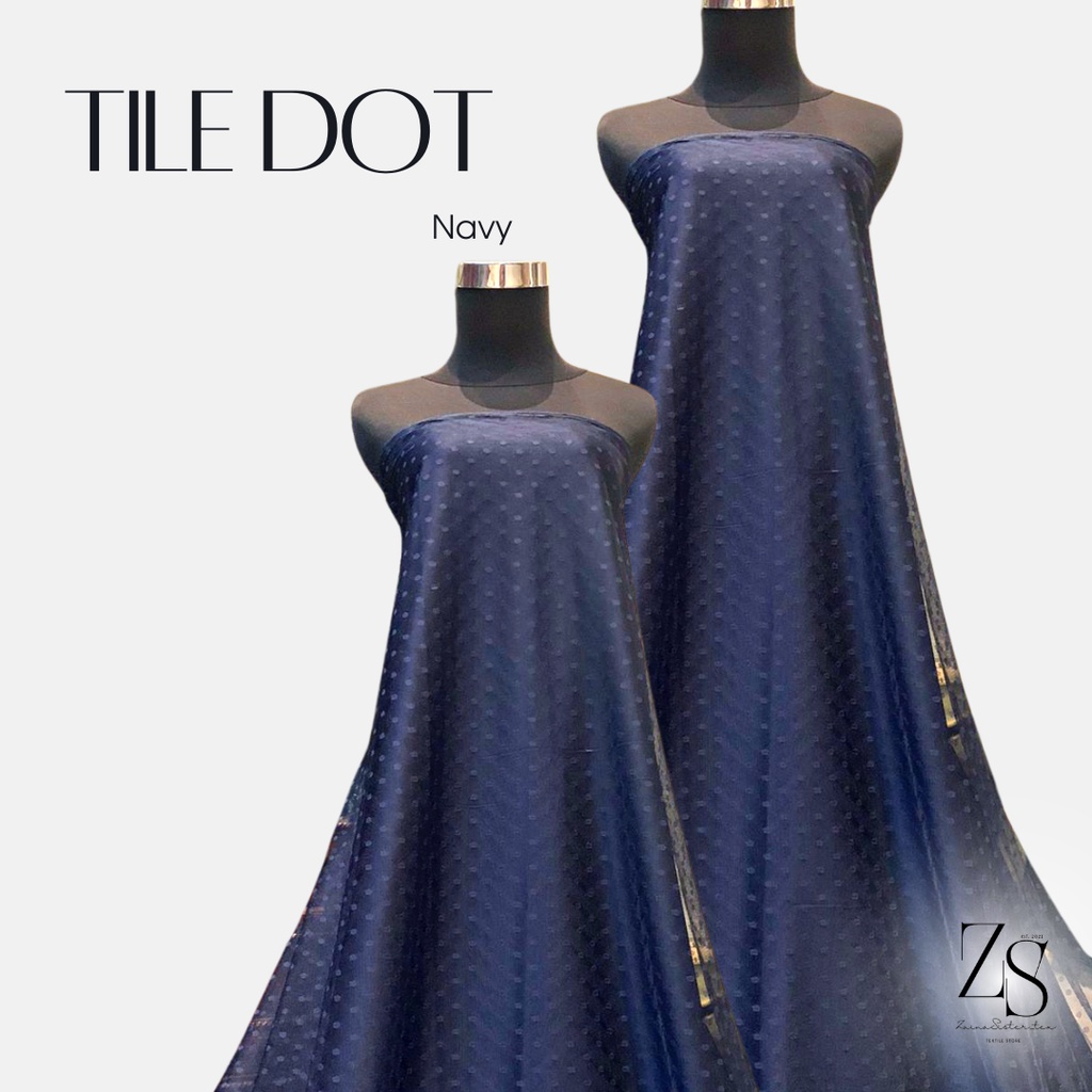 ahan Kain Soft Tile Tille Tule Tulle Dot Dotty Warna Biru Navy