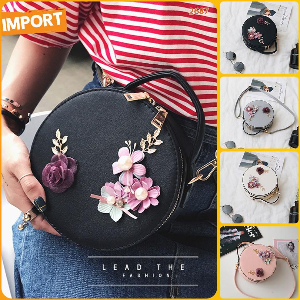JAKARTA B 2687 TAS BULAT BUNGA PESTA SELEMPANG WANITA IMPORT