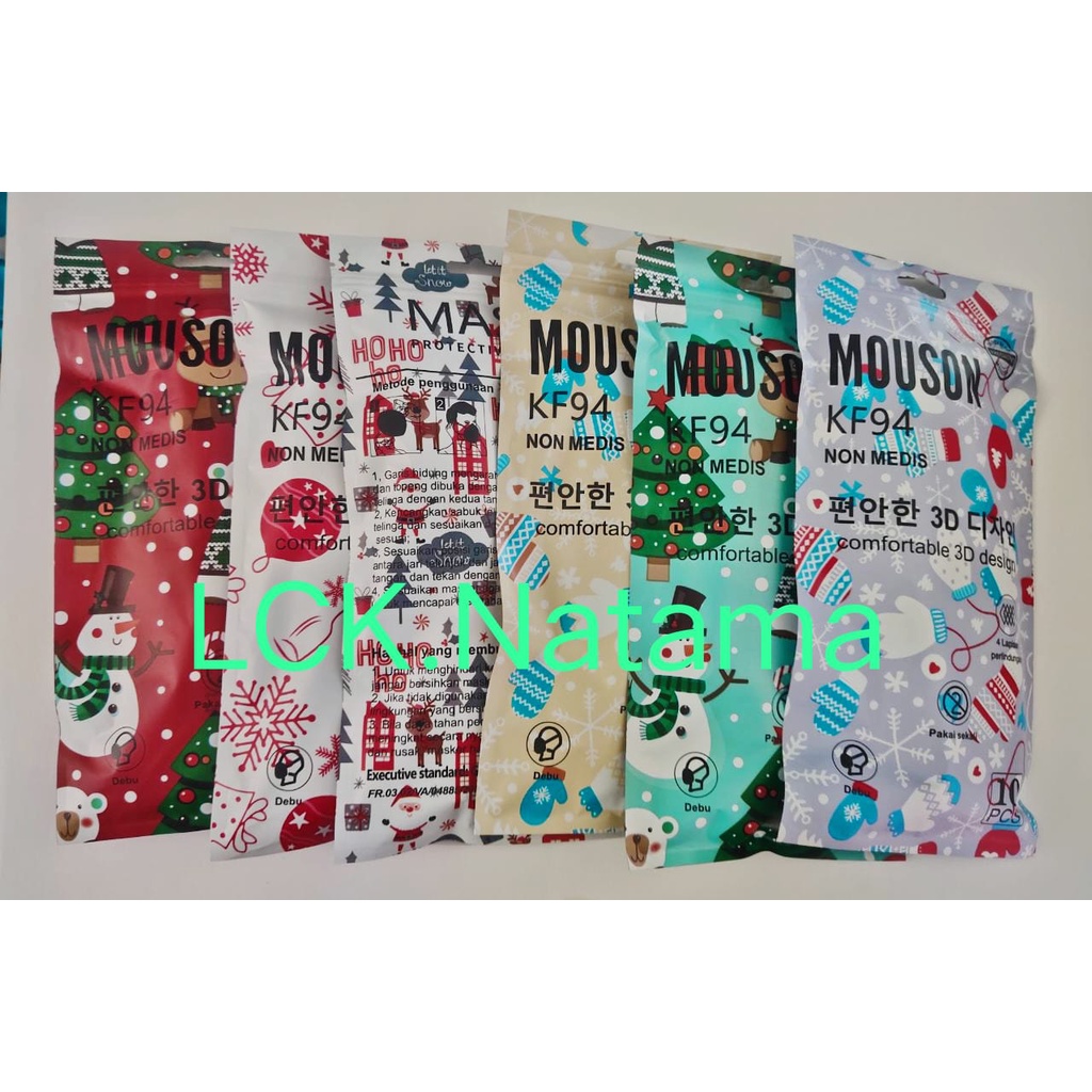 MOUSON Masker KF94 motif Christmas isi 10pcs masker dewasa Masker Natal perayaan Souvenir