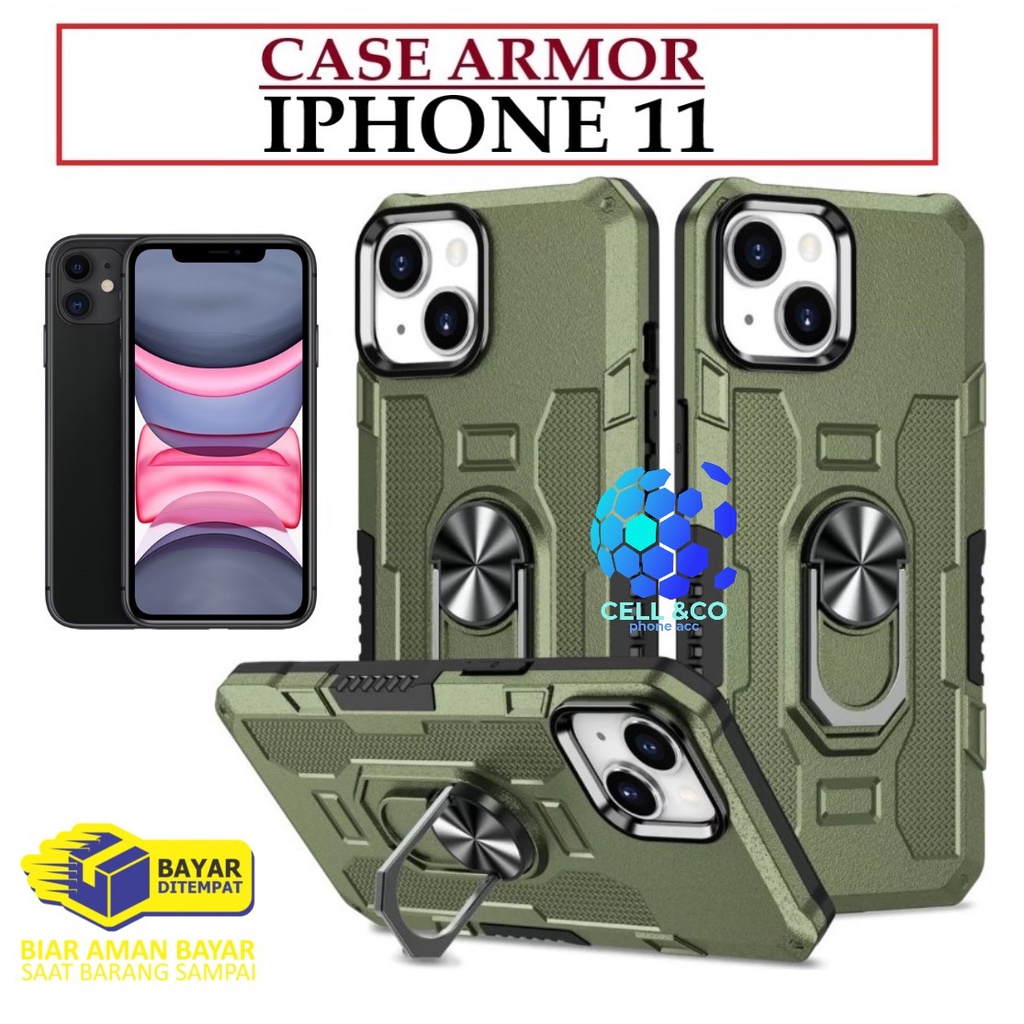 Case Armor IPHONE 11 Iring Cincin Magnetic Kesing Hp Protect kamera Premium Hard Case Standing Robot Pelindung Kamera