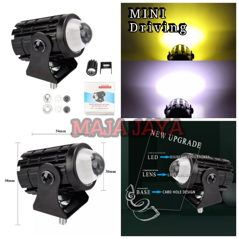 LAMPU SOROT LED LASER D2 HI LOW CAHAYA KUNING PUTIH DC 12 VOLT/MlNI DRIVING SOROT