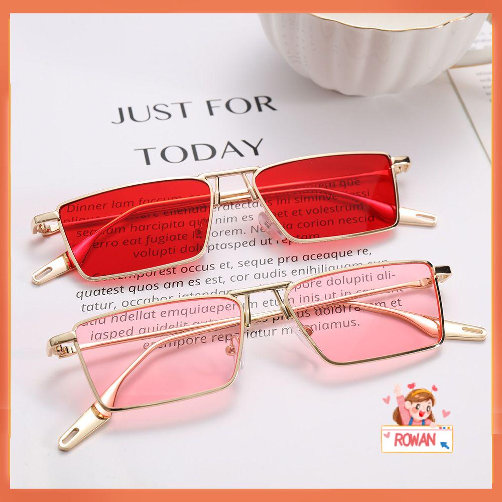 R-flower Metal Sunglasses Retro Perlindungan UV Nuansa Persegi Panjang