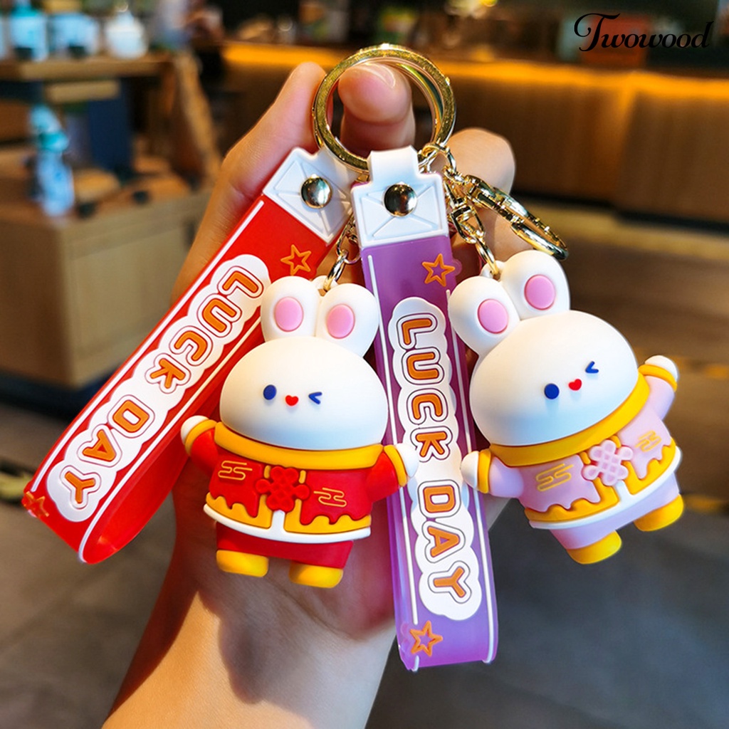 Twowood Rabbit Gantungan Kunci Serbaguna Bentuk Kartun Hewan Tiga Dimensi Warna-Warni Hias Hadiah Lucu Bunny Key Ring Mahasiswa Tas Sekolah Liontin Aksesori Busana