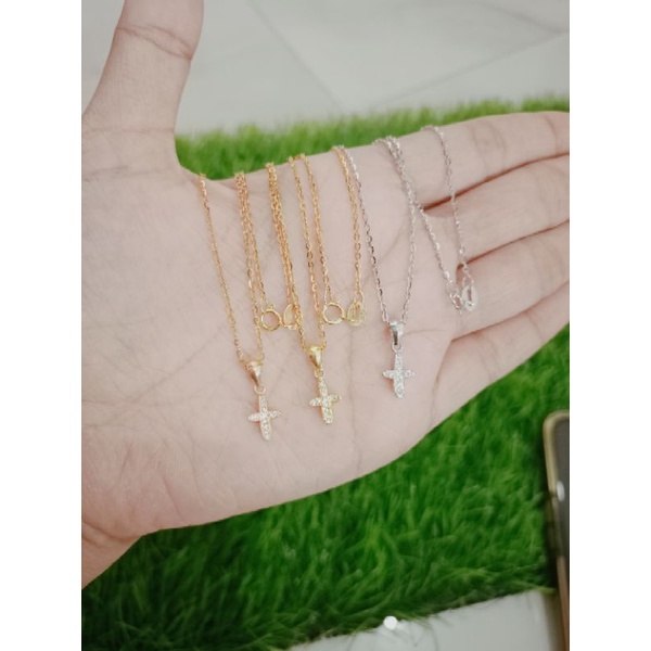 Kalung rantai nori vensy kecil + liontin salib kecil +mp full/kalung perak asli silver 925 lapis emas/ kalung fashion wanita terbaru