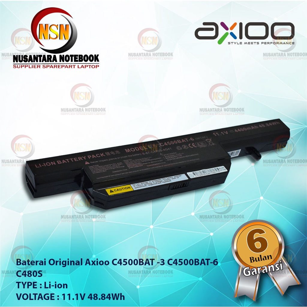 Baterai Original AXIOO C4500BAT -3 C4500BAT-6 C480S Black 11.1V 48.84Wh