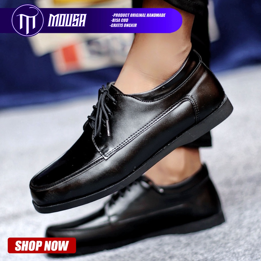 Sepatu Formal Pria Kerja Kantor Kulit Pu Pantofel Hitam Mousa Monzre