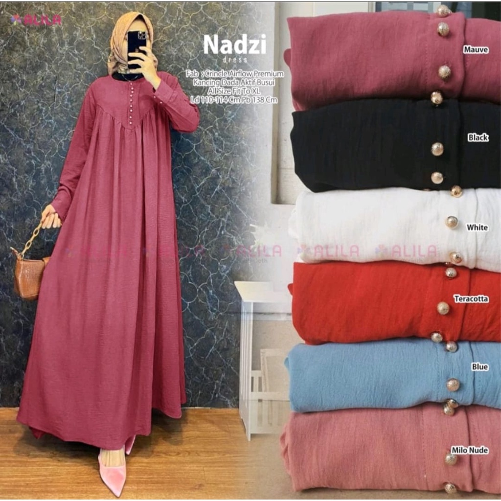 Nadzi Dress / ( Size M~L~XL ) / Dress WAnita / BAhan Crinkle AirFlow Premium / Gamis Prempuan Piral Crinkle / Baju Pesta Lebaran Terbaru Termurah / COD