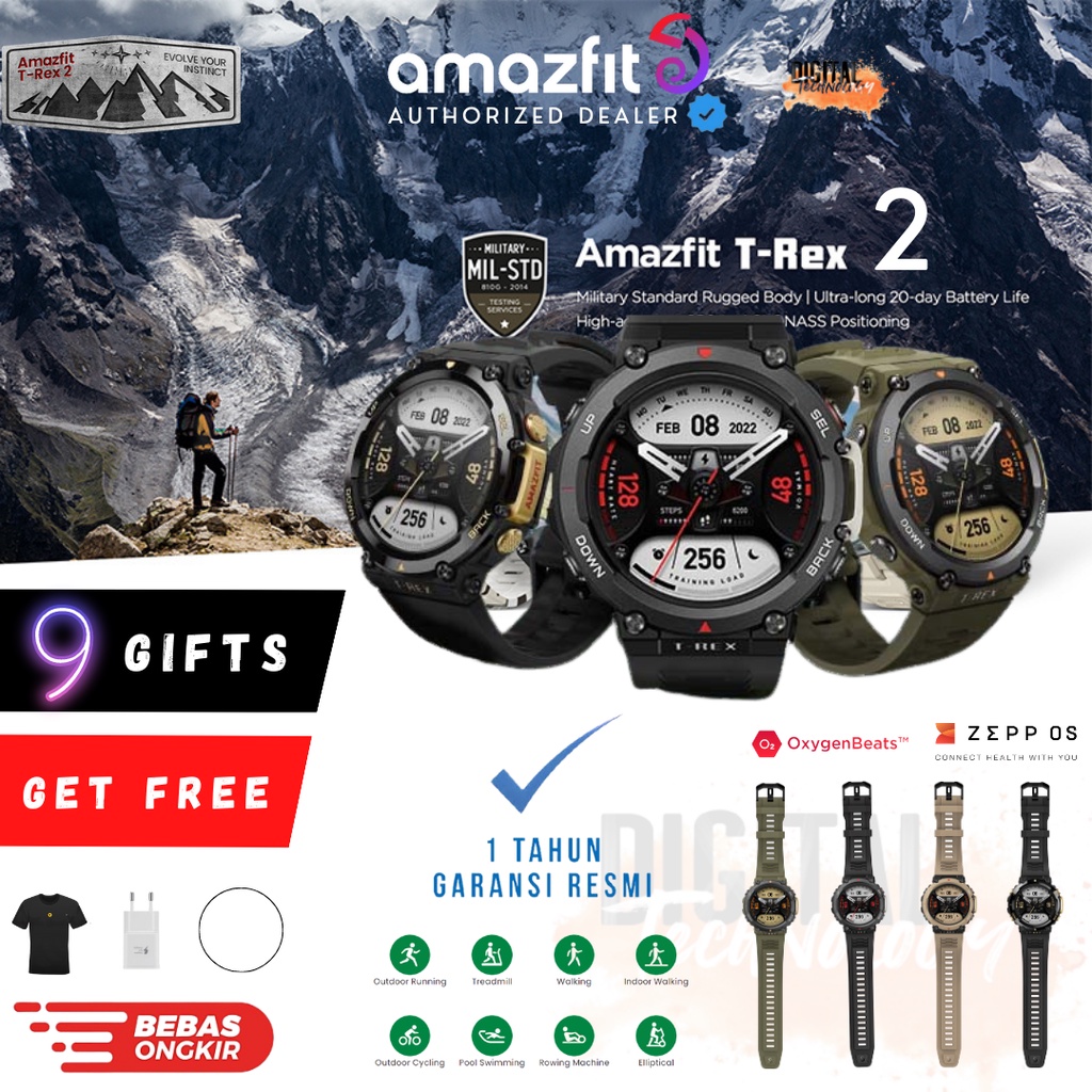 Smartwatch Amazfit T-REX 2 AMOLED 5 GPS Satellite Military Grade Jam Tangan Pintar TRex 2 Smart watc